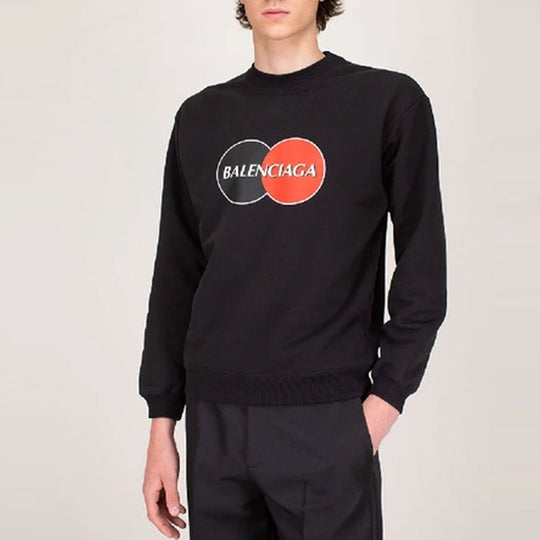 Men's Balenciaga Logo Pattern Round Neck Long Sleeves Black 583258TIV801000