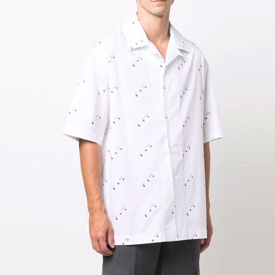 Men's OFF-WHITE Full Print Short Sleeve Button Shirt Loose Fit White OMGA196F21FAB0050101 Shirt - KICKSCREW