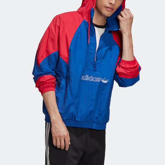 adidas originals Outdoor Windproof Colorblock Sports Splicing Hooded Jacket Blue GE6239