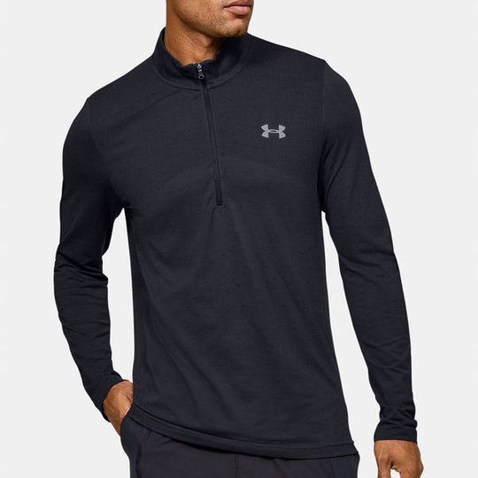 Men's Under Armour Seamless 1/2 Zipper Sports Long Sleeves T-shirt Black 1351452-001