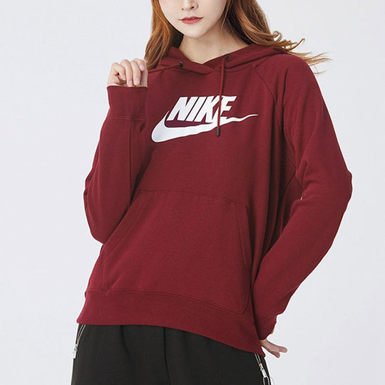Nike Sportswear Essential Logo Printing Hoodie Deep-Wine Red BV4127-638