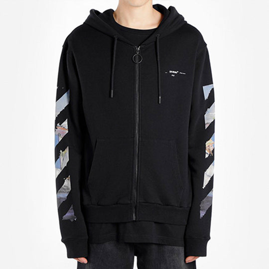Men's OFF-WHITE Painting Printing Arrow Pattern Zipper Classic Black OMBE001G20FLE0011088