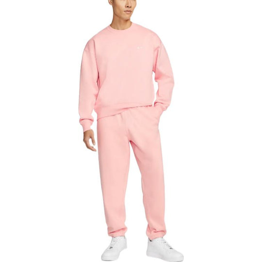 Men's Nike Solid Color Logo Embroidered Round Neck Pullover Pink DA0318-697