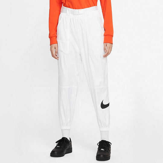 (WMNS) Nike Sportswear Swoosh Logo Printing Woven Sports Trousers White CJ3777-100