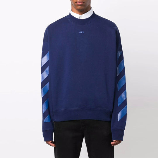 Men's Off-White FW21 Rubber Arrow Geometry Pattern Round Neck Long Sleeves Loose Fit Blue OMBA054F21FLE0074545
