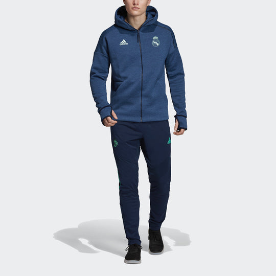 adidas Colorblock Casual Sports Soccer/Football Real Madrid Hooded Jacket Navy Blue DX8699