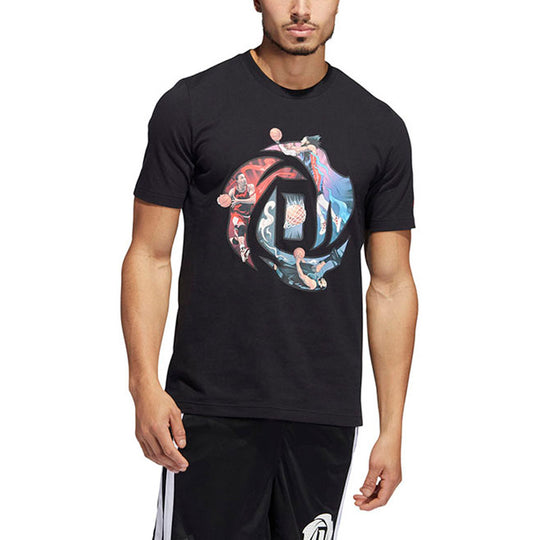 Men's adidas Rose Logo Cartoon Ross Pattern Printing Athleisure Casual Sports Round Neck Short Sleeve Black T-Shirt HS4325