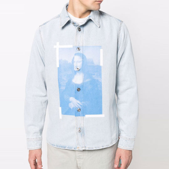 Men's OFF-WHITE Mona Lisa Denim Long Sleeves Blue Shirt OMYD027C99DEN0064045 Shirt - KICKSCREW