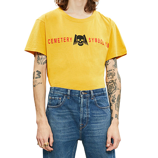 Men's Gucci Pure Cotton Round Neck Short Sleeve Yellow T-Shirt 493117-XJAIS-7152