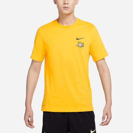 Men's Nike SS22 Cartoon Sun Hand Printing Pattern Alphabet Round Neck Short Sleeve Yellow T-Shirt DV3189-728