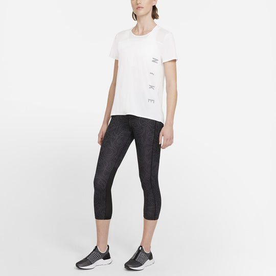 (WMNS) Nike Dri-FIT Reflective Logo Printing Quick Dry Breathable Sports Short Sleeve White T-Shirt DA1247-100