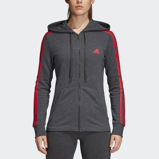 (WMNS) adidas Stripe hooded track Jacket Gray CF8844