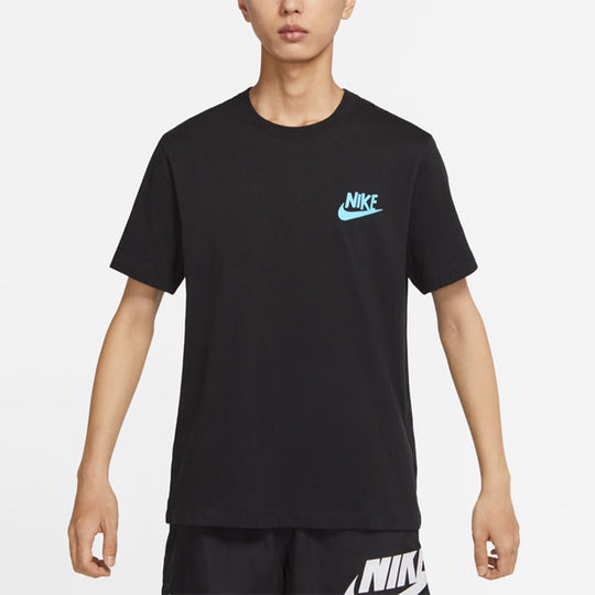 Men's Nike Logo Pattern Printing Round Neck Pullover Short Sleeve Blac ...