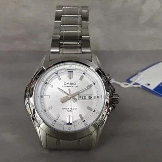 Men's CASIO Waterproof Quartz Date Display Led Lighting 46mm Stainless Steel Strap Watch Mens Silver Analog MTP-E205D-7AVDF