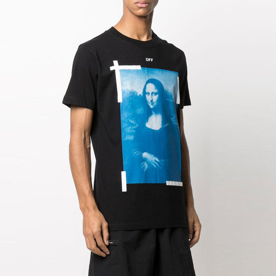 Men's OFF-WHITE Mona Lisa Portrait Short Sleeve Ordinary Version Black T-Shirt OMAA027SERJER0010101 T-shirts - KICKSCREW