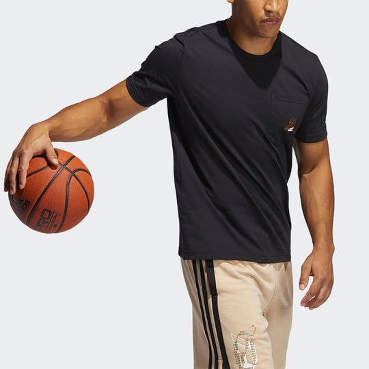 adidas Dame Avatar Pkt Lillard Basketball Sports Pocket Loose Round Neck Short Sleeve Black GP3435