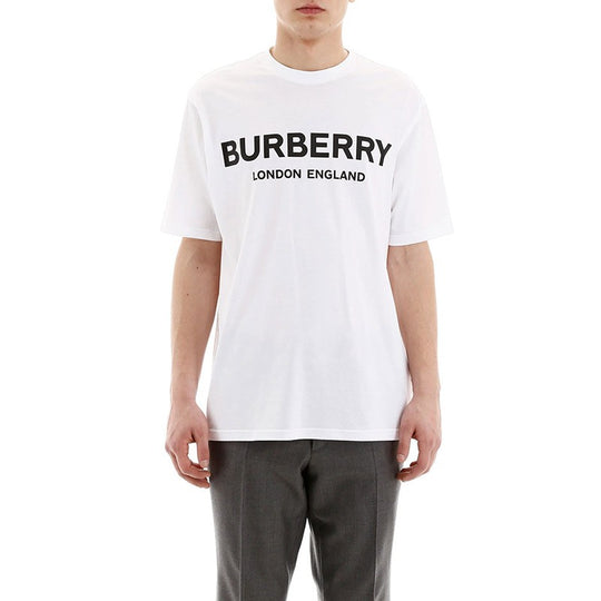 Burberry Cotton Logo Printing Classic Short Sleeve Unisex White 8026017