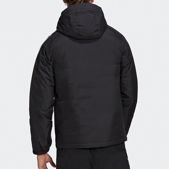 adidas 3st Down Jkt Logo Printing Side Stripe Sports Stay Warm hooded down Jacket Black GF0098