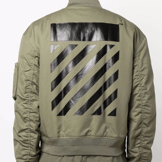 Men's Off-White SS22 Logo Embroidered Ribbed Collar Aviator Jacket Military Green OMEH040S22FAB0015610
