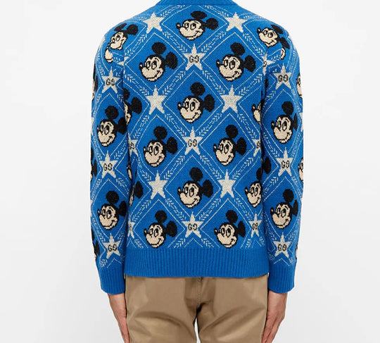 Gucci x Disney Mickey Mouse Pattern Crewneck Sweater For Men Blue 601563-XKA57-4318