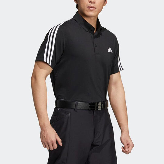 adidas Solid Color Stripe Logo Casual Short Sleeve Polo Shirt Black HG8269