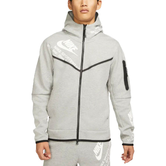 Men's Nike Sportswear Tech Fleece Printing Full-Length Zipper Cardigan Jacket Light Bone DM6475-072 US M