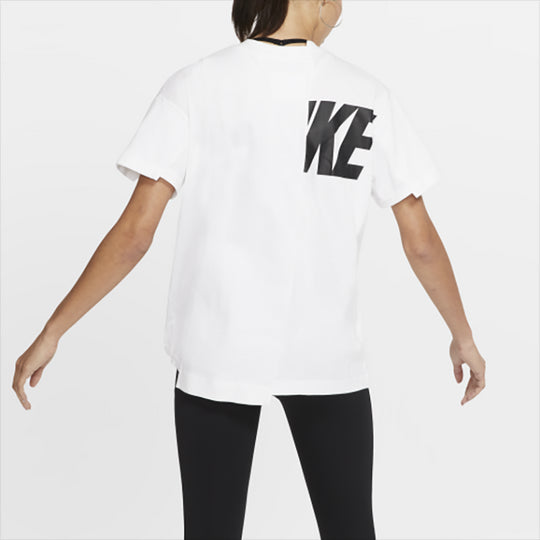 (WMNS) Nike x Sacai Crossover Splicing Logo Short Sleeve White CD6311-100