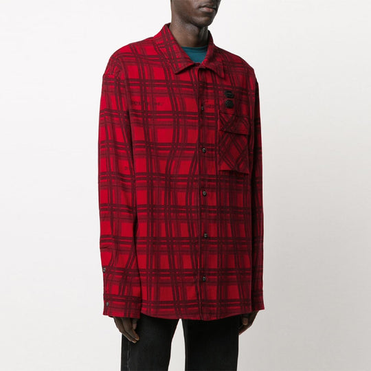 Off-White SS20 Back Arrows Sketch Mens Plaid Shirts Red Black OMGA098S20H480202000