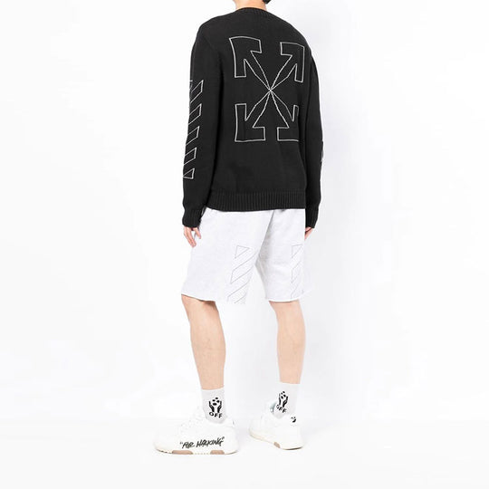 Men's Off-White SS22 Arrow Printing Round Neck Pullover Long Sleeves Wool Sweater Black OMHE087C99KNI0011006