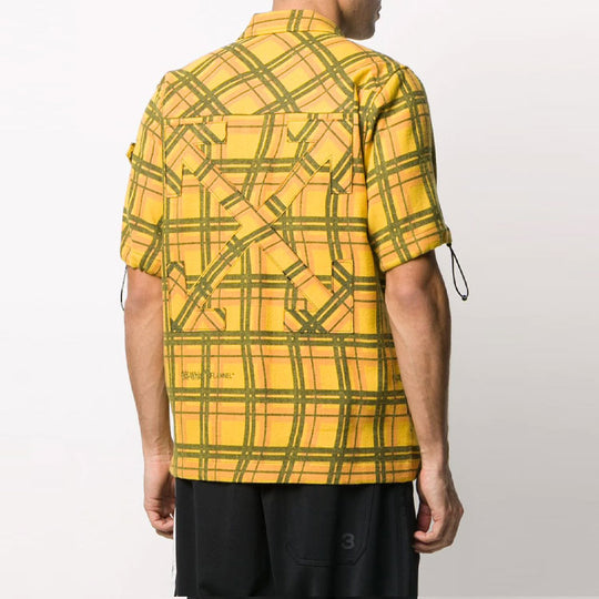 Men's OFF-WHITE Plaid Pocket Short Sleeve Shirt Version Yellow OMGA113S20H930206000 Shirt - KICKSCREW