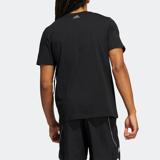 Men's adidas Solid Color Mitchell Logo Printing Round Neck Short Sleeve Black T-Shirt HG4417