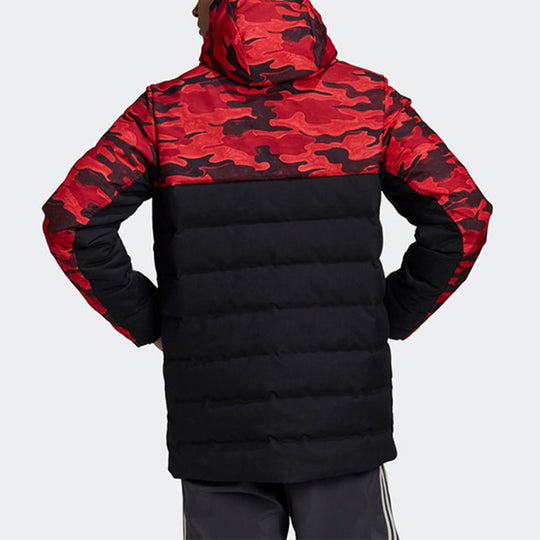 adidas Mufc Manchester United Camouflage Colorblock Sports hooded down Jacket Black Red FR3871