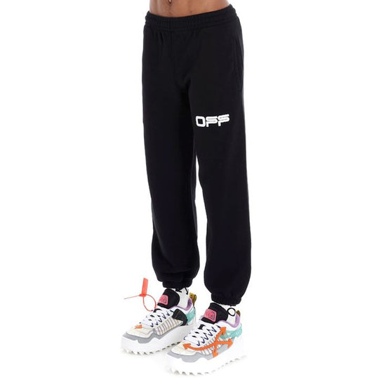 Men's Off-White Logo Pattern Printing Bundle Feet Sports Pants/Trousers/Joggers Black OMCH022S20E30003-1088