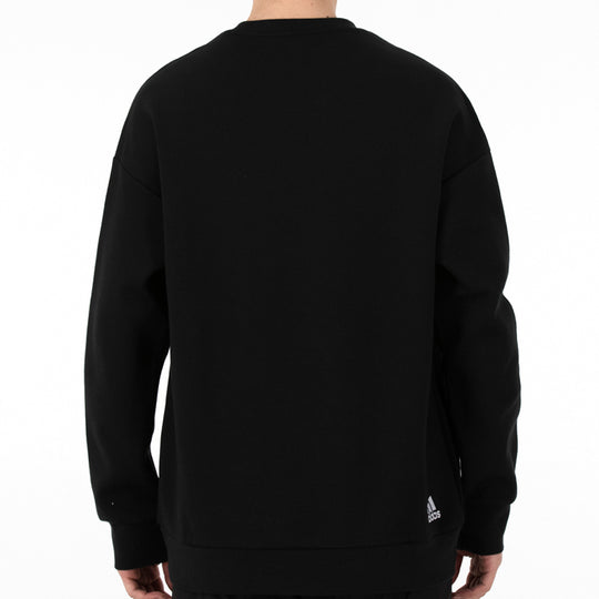 Men's adidas St Crewgfx Swt Sports Round Neck Long Sleeves Pullover Black HE7464