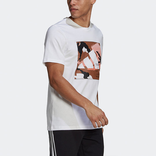 adidas Camo Bos Tee M Printing Color Block Casual Sports Short Sleeve White GQ8306