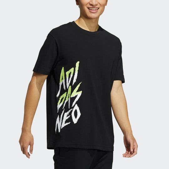 adidas neo M Logo Tee 2 Alphabet Printing Sports Short Sleeve Black HC3831