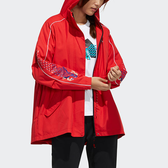 (WMNS) adidas Cny Jkt Warm New Year Series Sports Printing Pattern Hooded Fleece Lined Jacket Red GP0626