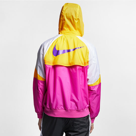 Nike Sports Windproof Colorblock Hooded Jacket Yellow Purple Yellowpurple AR2210-623