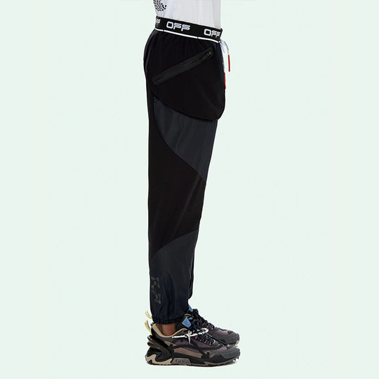 Men's OFF-WHITE Logo Arrow Printing Drawstring Sports Long Pants Slim Fit Version Black OMVG011V21FAB0011001 Sweat Pants - KICKSCREW