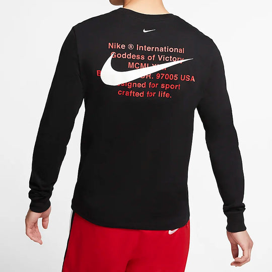 Nike Sportswear Swoosh LS Tee Round Neck Long Sleeves US Edition Black ...