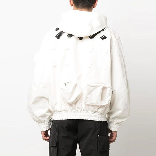 OFF-WHITE SS22 Multiple Pockets Logo Printing aviator Jacket White OMEA202T22FAB0010110