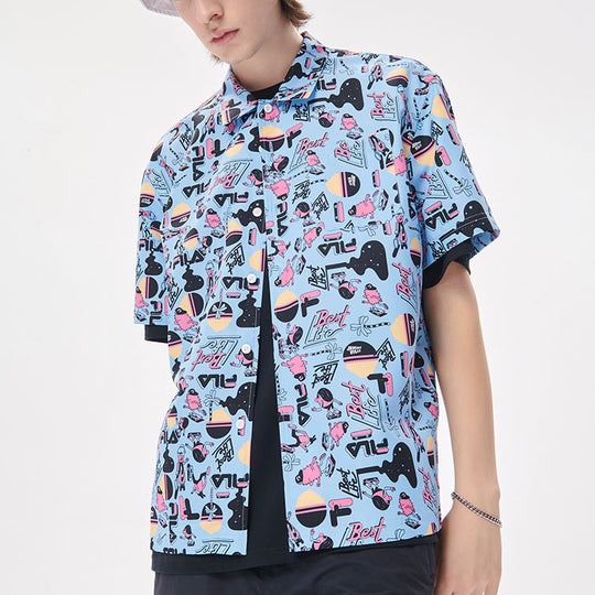 Men's FILA FUSION x Jeremyville Crossover Casual Sports Breathable Loose Printing Short Sleeve Shirt Funny T11M139401F-LB