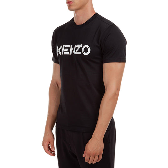 Men's KENZO Logo Pattern Round Neck Short Sleeve Black T-Shirt FA65TS0004SJ-99