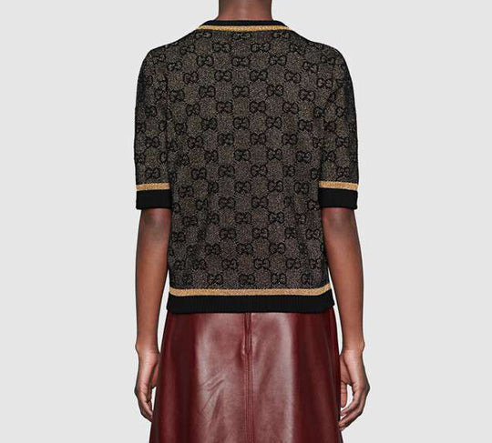 Gucci Black GG Wool And Golden Coated Sweater For Women Brown 574166-XKARJ-1815 sweater - KICKSCREW