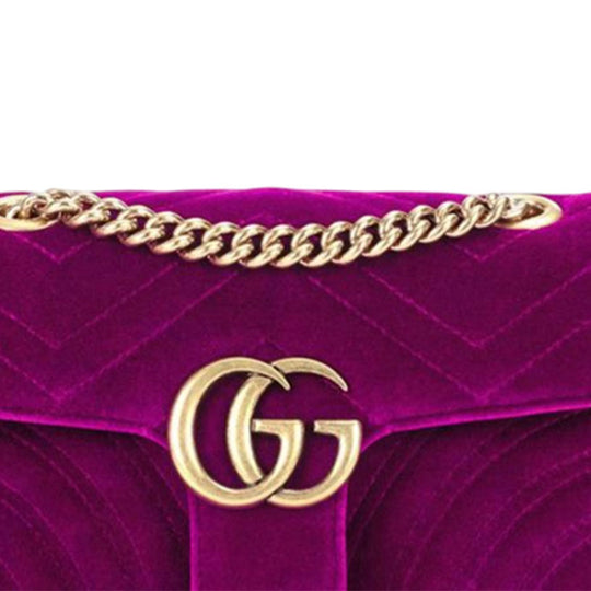 (WMNS) Gucci GG Marmont Gold Logo Velvet Chain Shoulder Messenger Bag Small Purple Red Classic 443497-K4D2T-5671
