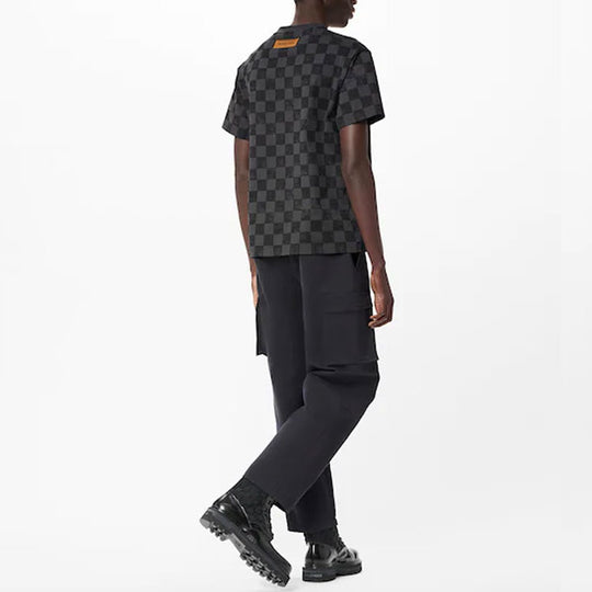 LOUIS VUITTON Grid Full Print Round Neck Pullover Short Sleeve Black 1 -  KICKS CREW