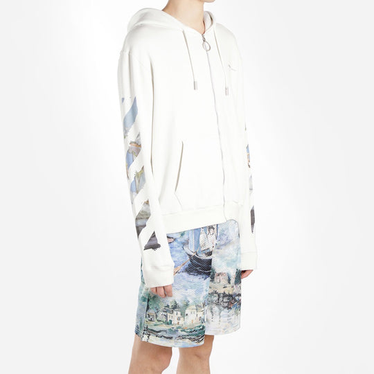Off-White Zipped Up Printed Hooded sweater Men White OMBE001G20FLE0010110