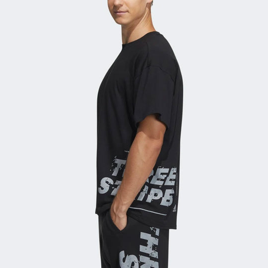 Men's adidas Alphabet Printing Casual Round Neck Short Sleeve Black T-Shirt GL8714