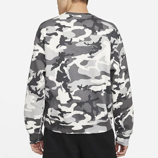 Men's Nike Solo Swoosh Camouflage Fleece Round Neck Pullover Gray DN12