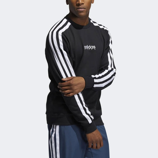 Men's adidas Contrasting Colors Stripe Logo Round Neck Pullover Black GN5122